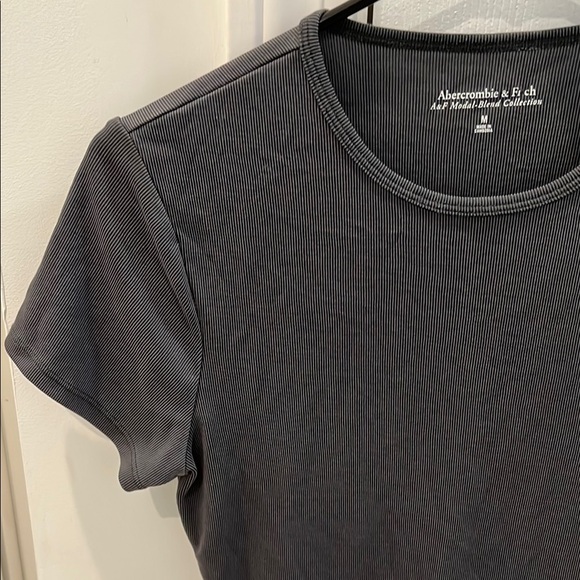Abercrombie & Fitch Ribbed Grey Fitted Short Sleeve Tee - Picture 7 of 9